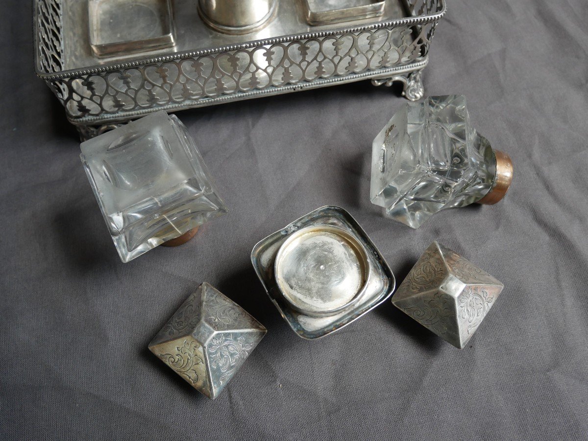 Office Inkwell In Silver Metal And Silver, 18th Century-photo-1