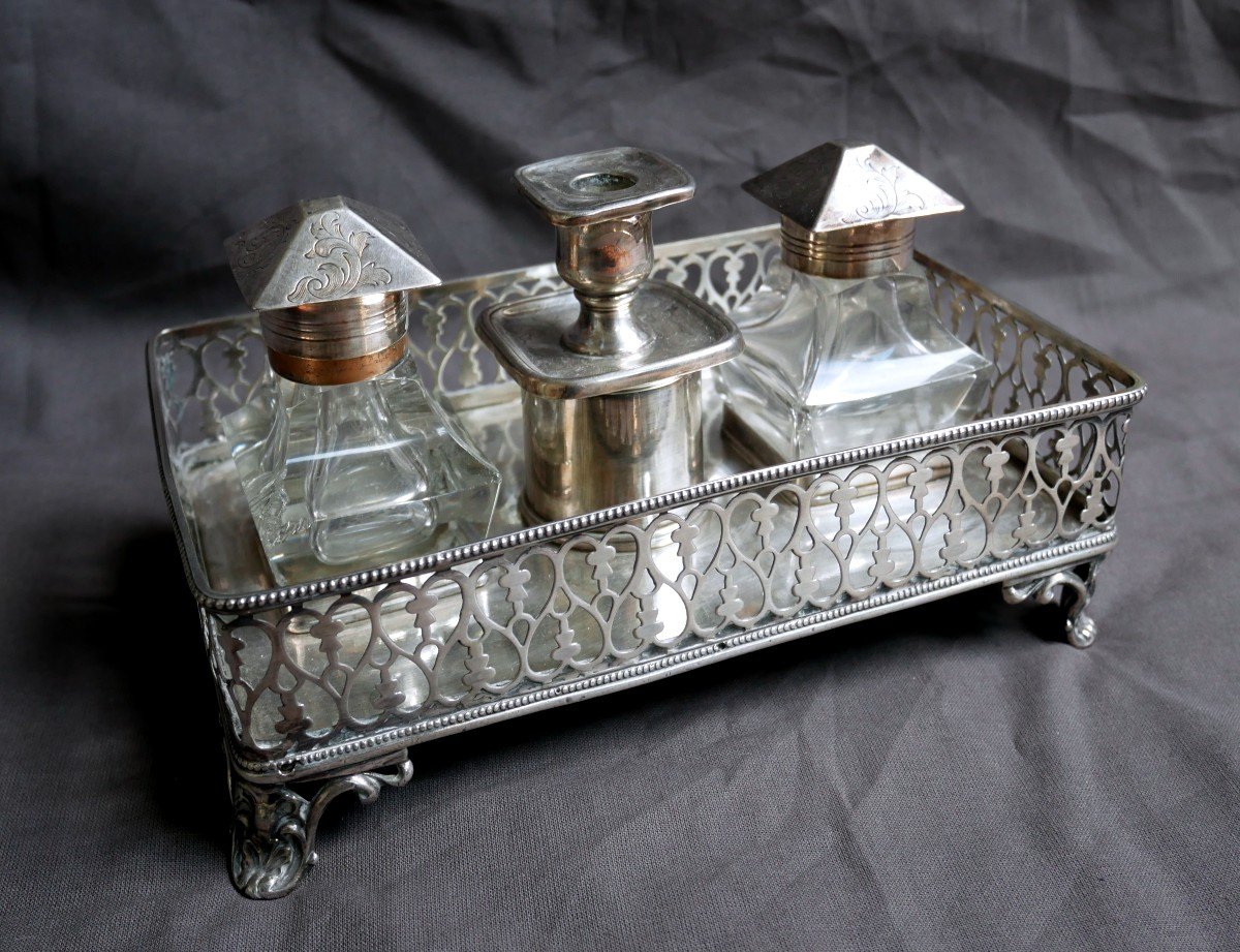 Office Inkwell In Silver Metal And Silver, 18th Century