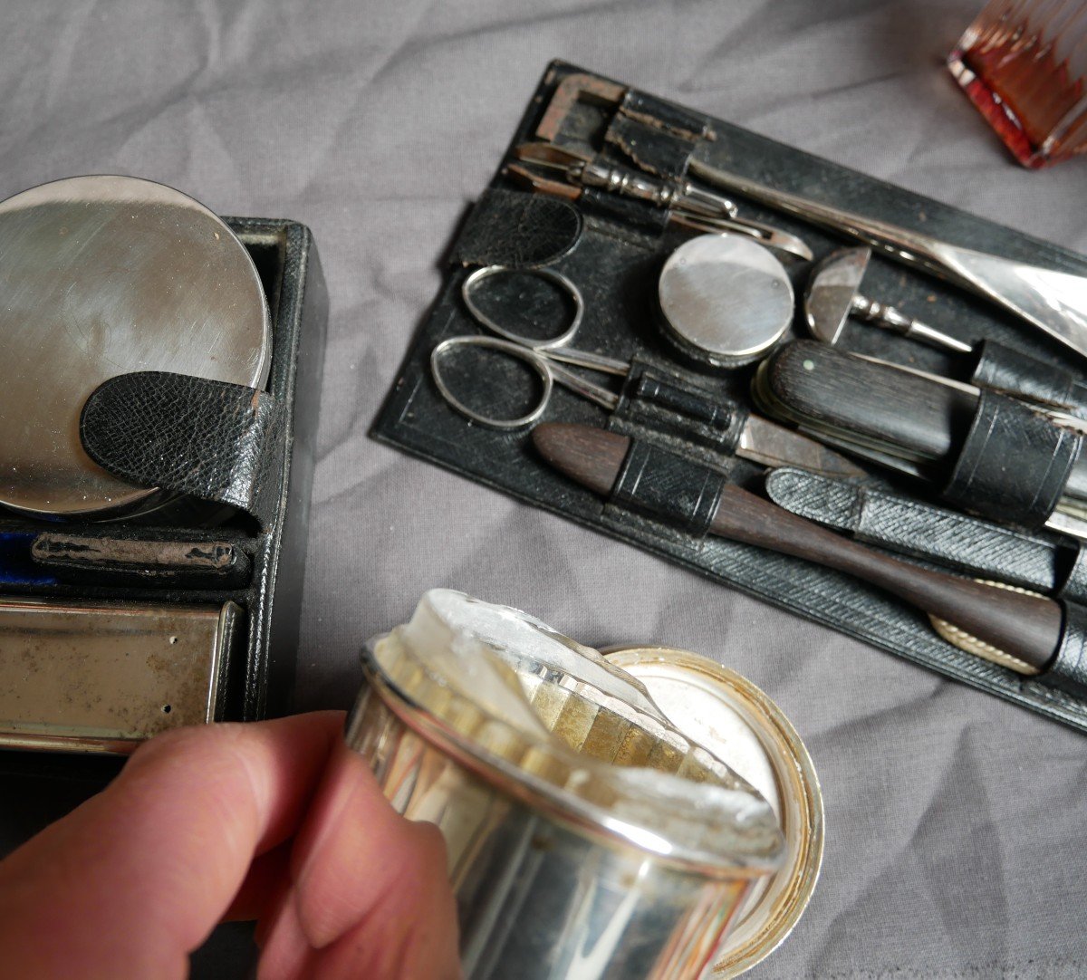 Gustave Keller, Travel Kit, Leather Briefcase And Accessories, Silver Minerva, 1900-photo-2