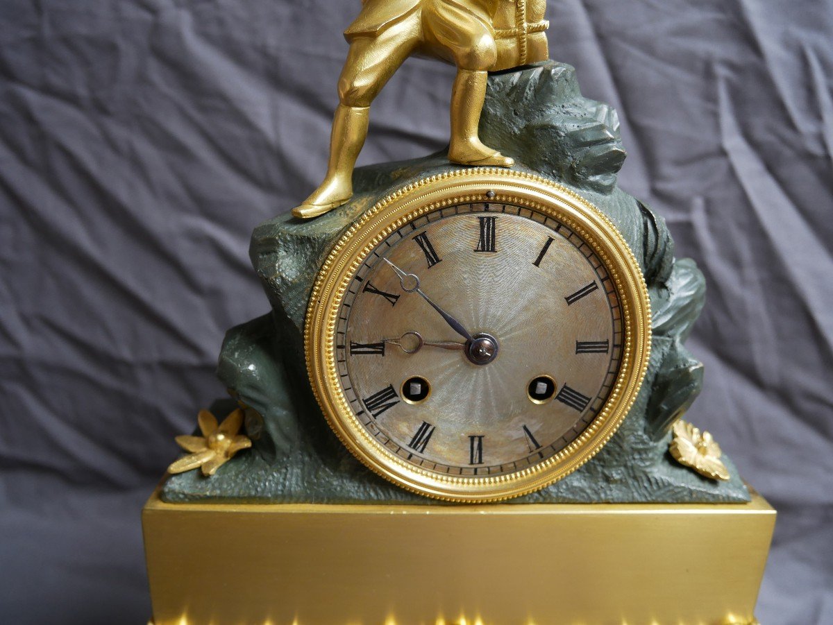 Empire Clock In Gilt Bronze, Musketeer, 19th Century-photo-2