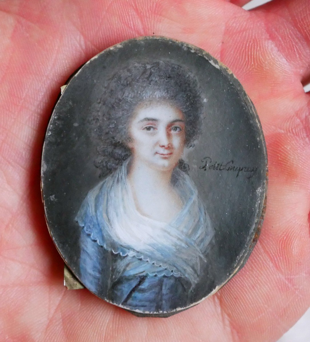 Simon Petit De Coupray, Miniature Portrait Of A Woman Of Quality, 18th Century-photo-1