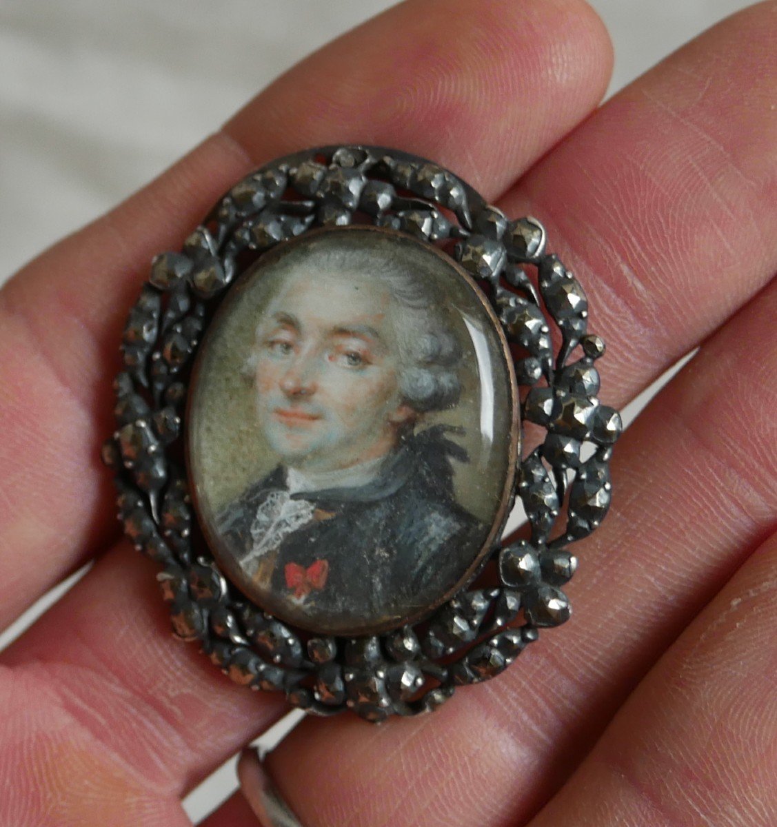 Portrait Miniature d'Un Homme De Qualité, Monture Argent, Médaillon, XVIIIème-photo-3