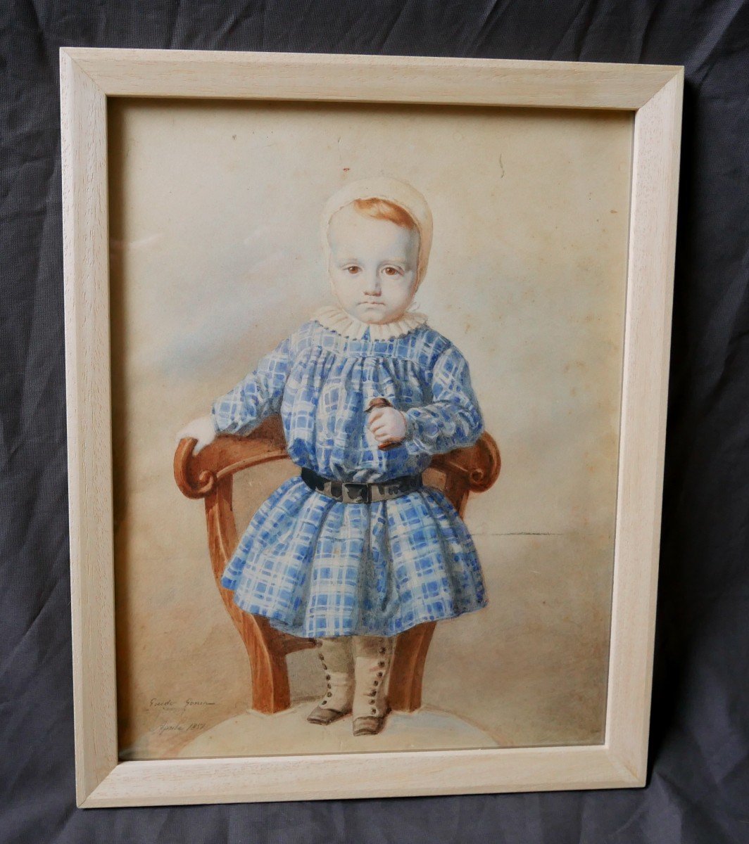 Guido Gonin, Portrait Of A Young Child, Ink On Paper, 19th Century