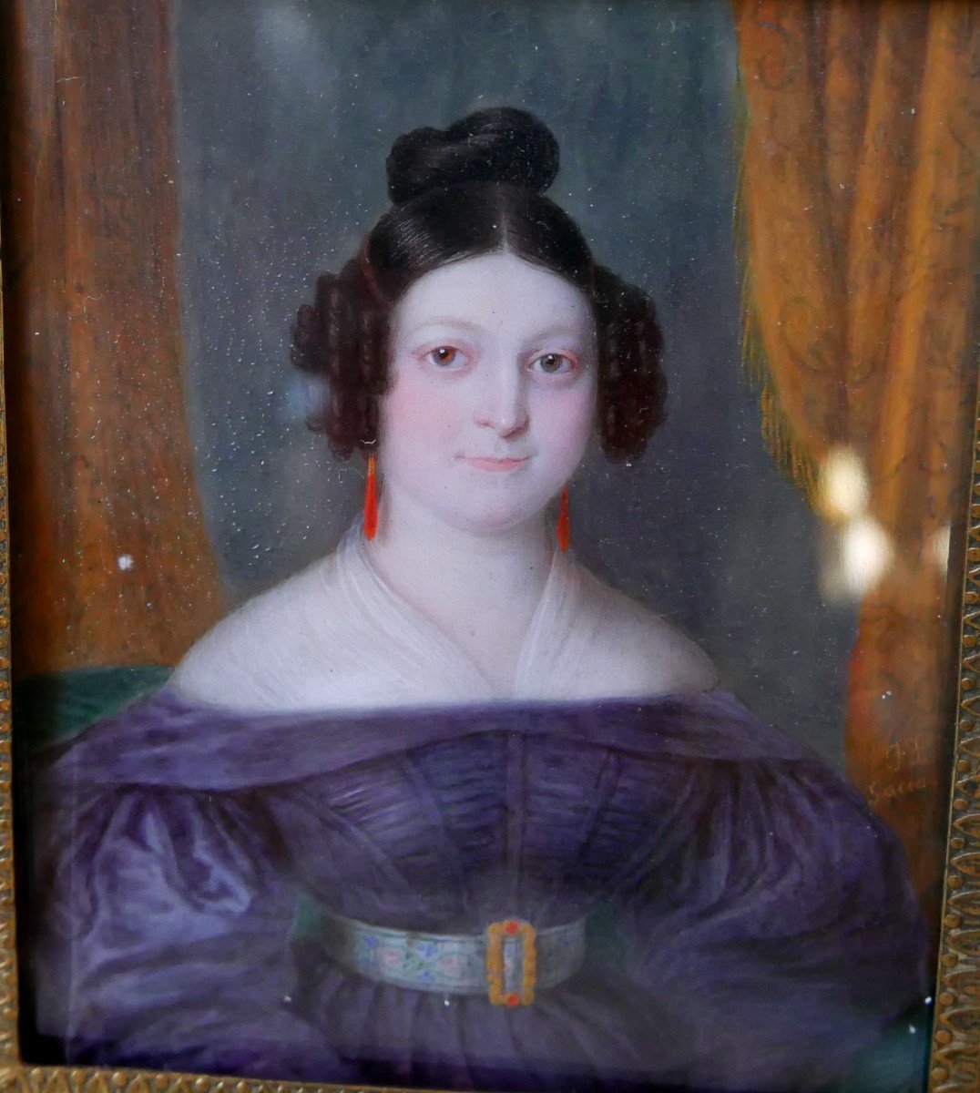 Giuseppe Sacco, Portrait Miniature d'Une Femme De Qualité, Empire, XIXème Siècle-photo-2