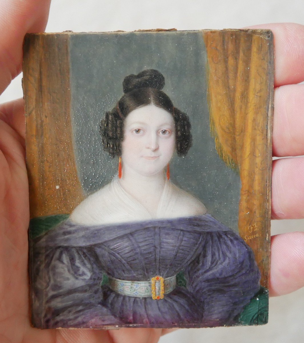 Giuseppe Sacco, Portrait Miniature d'Une Femme De Qualité, Empire, XIXème Siècle-photo-4