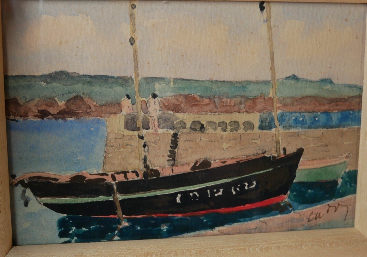 Marine, Portrait Of Fishing Boat, Watercolor On Paper, Brittany, 1900-photo-2