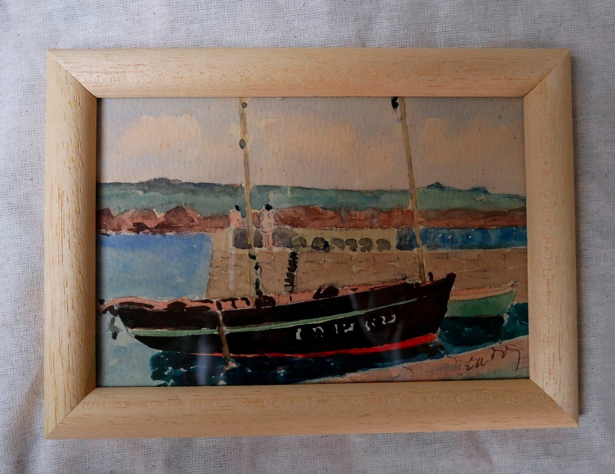 Marine, Portrait Of Fishing Boat, Watercolor On Paper, Brittany, 1900