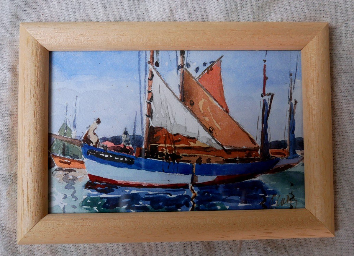 Marine, Portrait Of Fishing Boat, Watercolor On Paper, Brittany, 1900