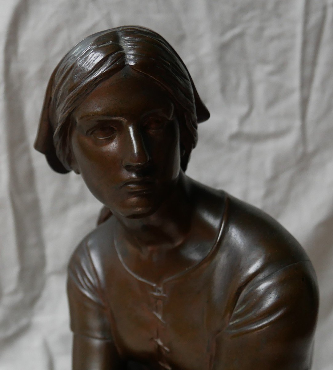 Henri Chapu, Jeanne d'Arc, Sculpture En Bronze, Barbedienne Fondeur, 34cm, XIXème siècle-photo-2