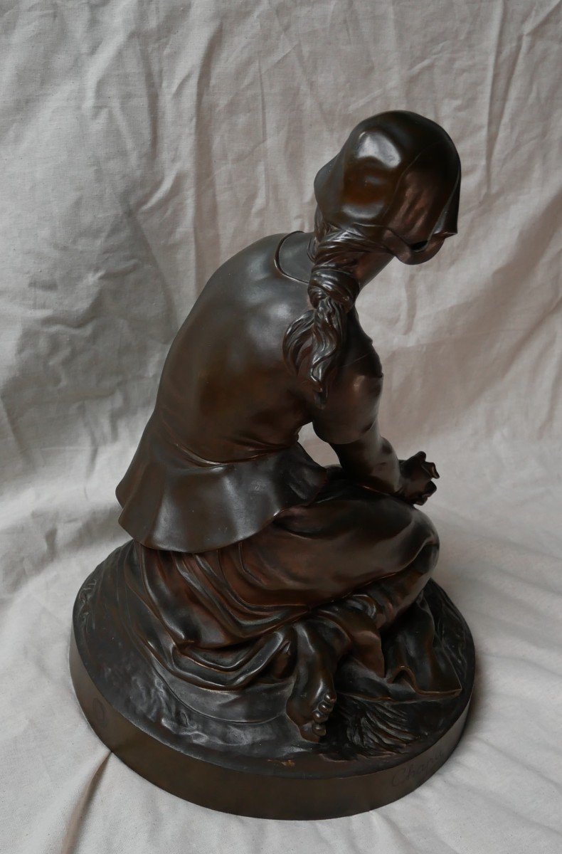 Henri Chapu, Jeanne d'Arc, Sculpture En Bronze, Barbedienne Fondeur, 34cm, XIXème siècle-photo-3