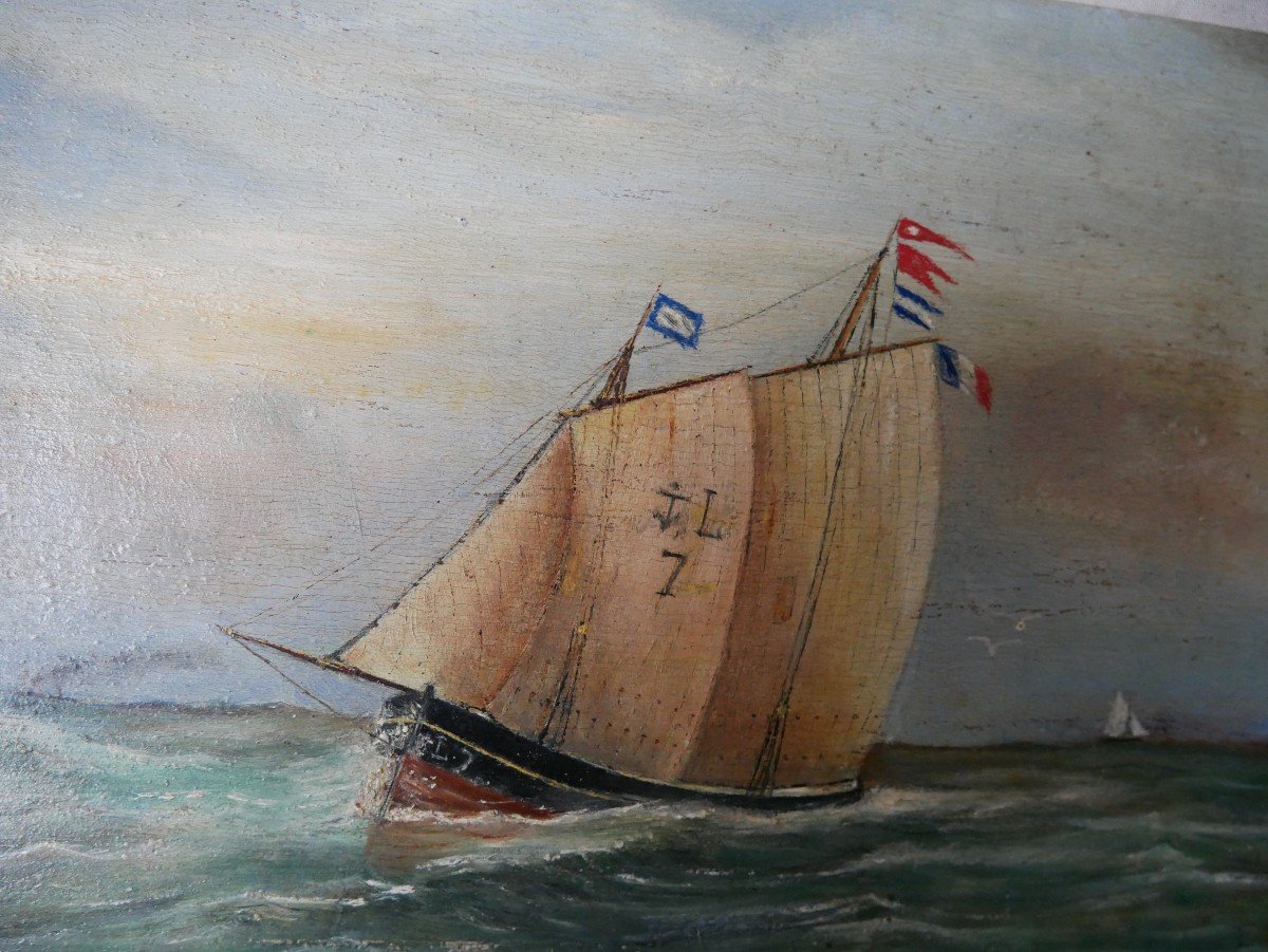 Oil On Panel, Marine, Pilot Boat, 19th Century-photo-2