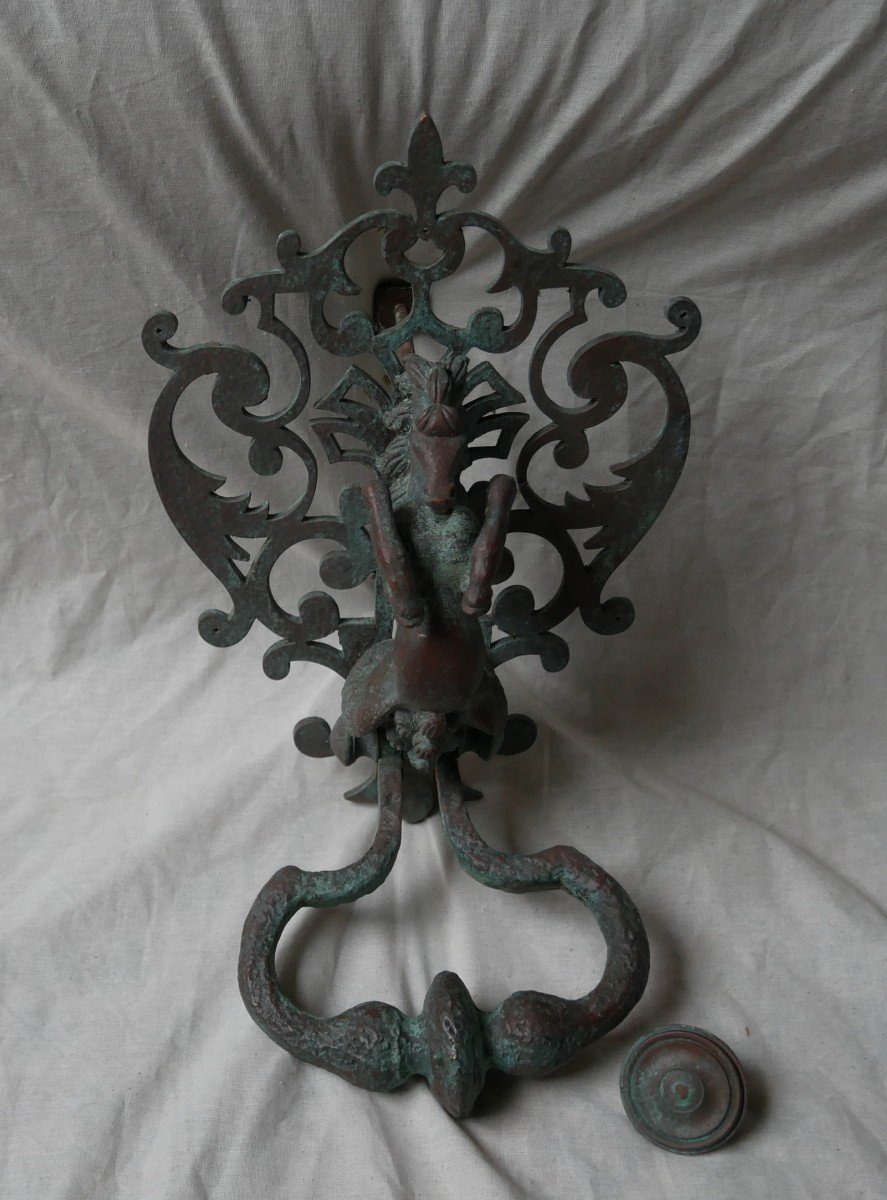 Bronze Door Knocker, Rearing Horse Decor, Louis XV Style, 20th Century-photo-2