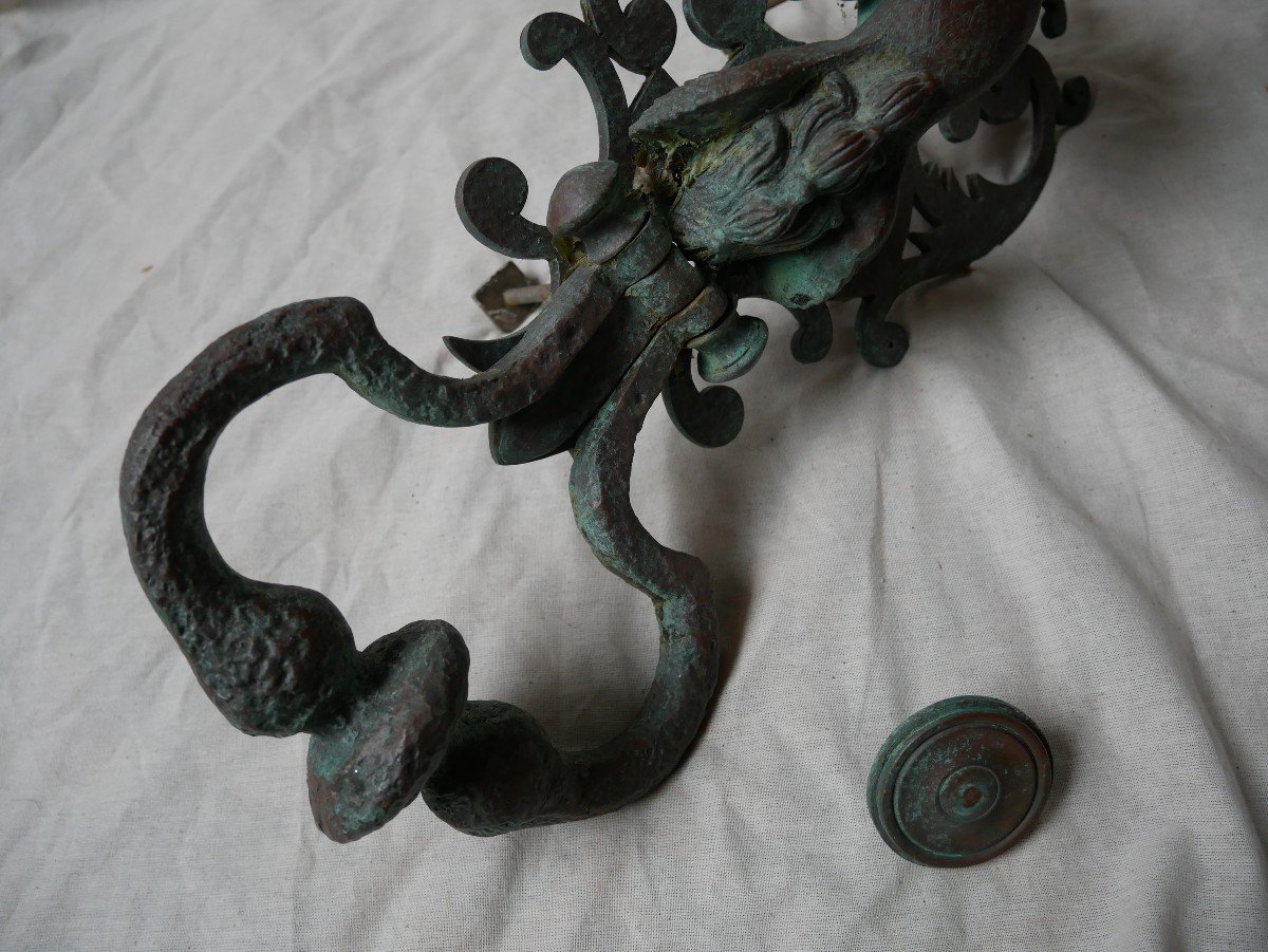 Bronze Door Knocker, Rearing Horse Decor, Louis XV Style, 20th Century-photo-2