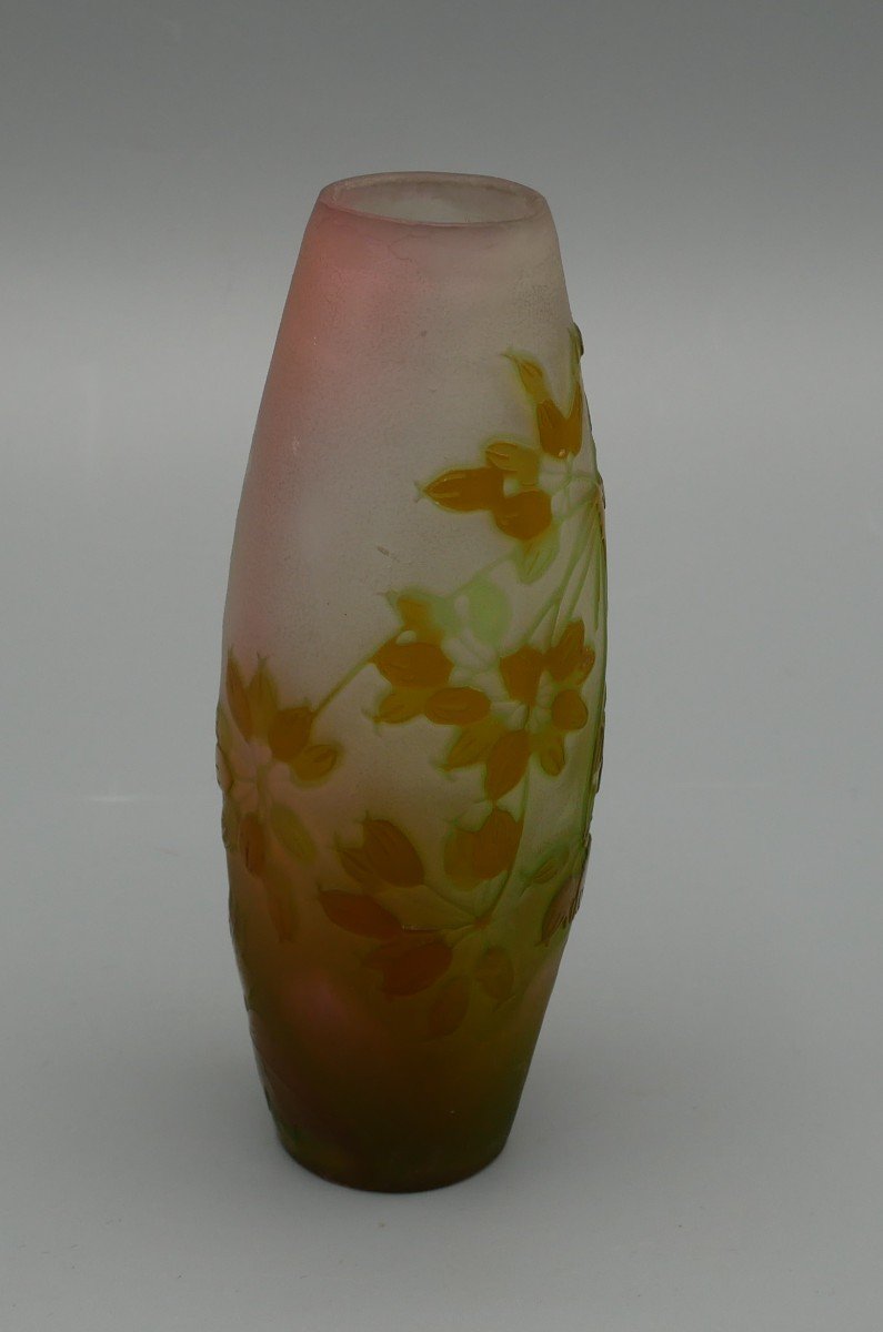 Emilé Gallé, Nancy, Vase Art Nouveau En Pâte De Verre Multicouches à Décor Floral, Signé, 1900-photo-2