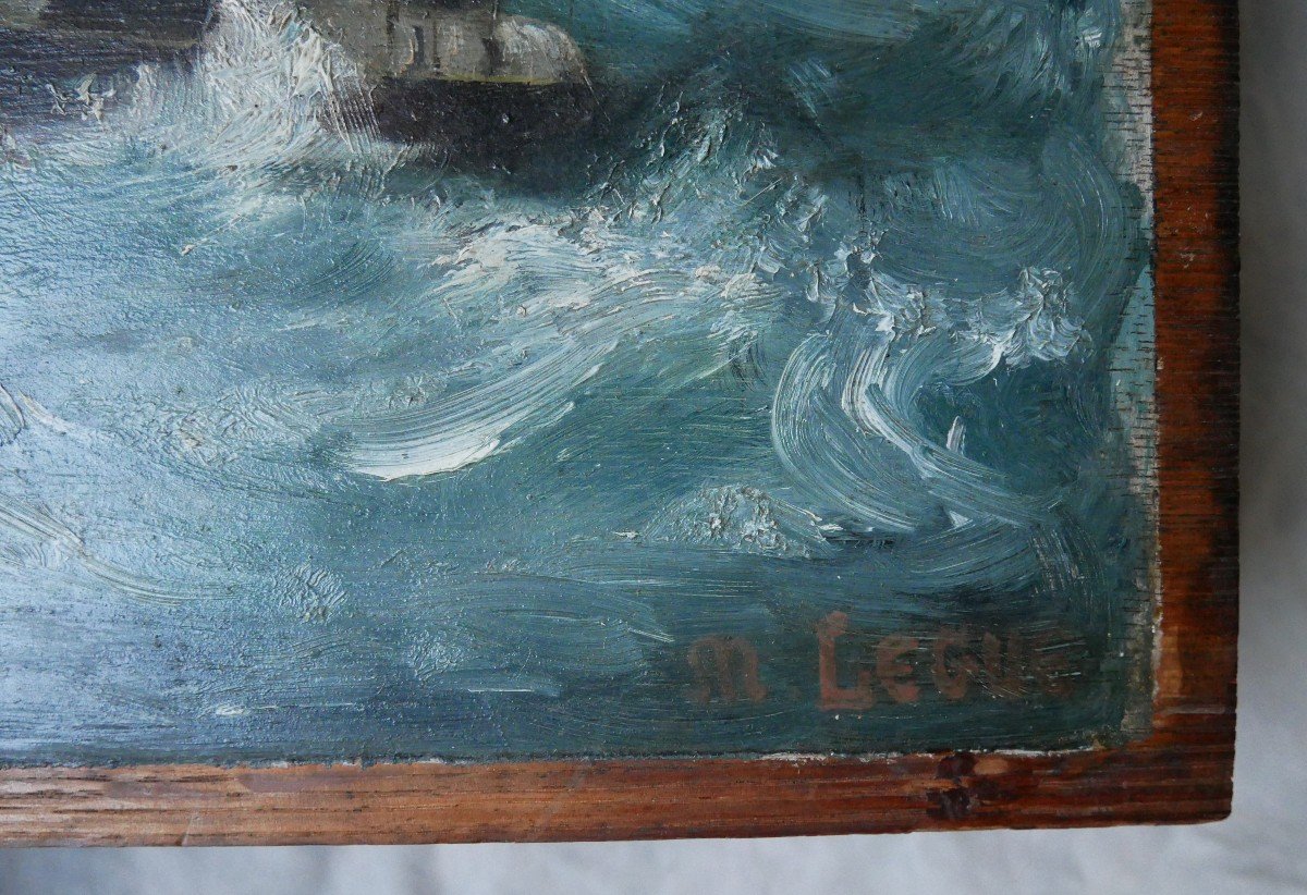 Marine, Oil On Panel, Ship In The Storm, Ex Voto, Signed, 1900-photo-4