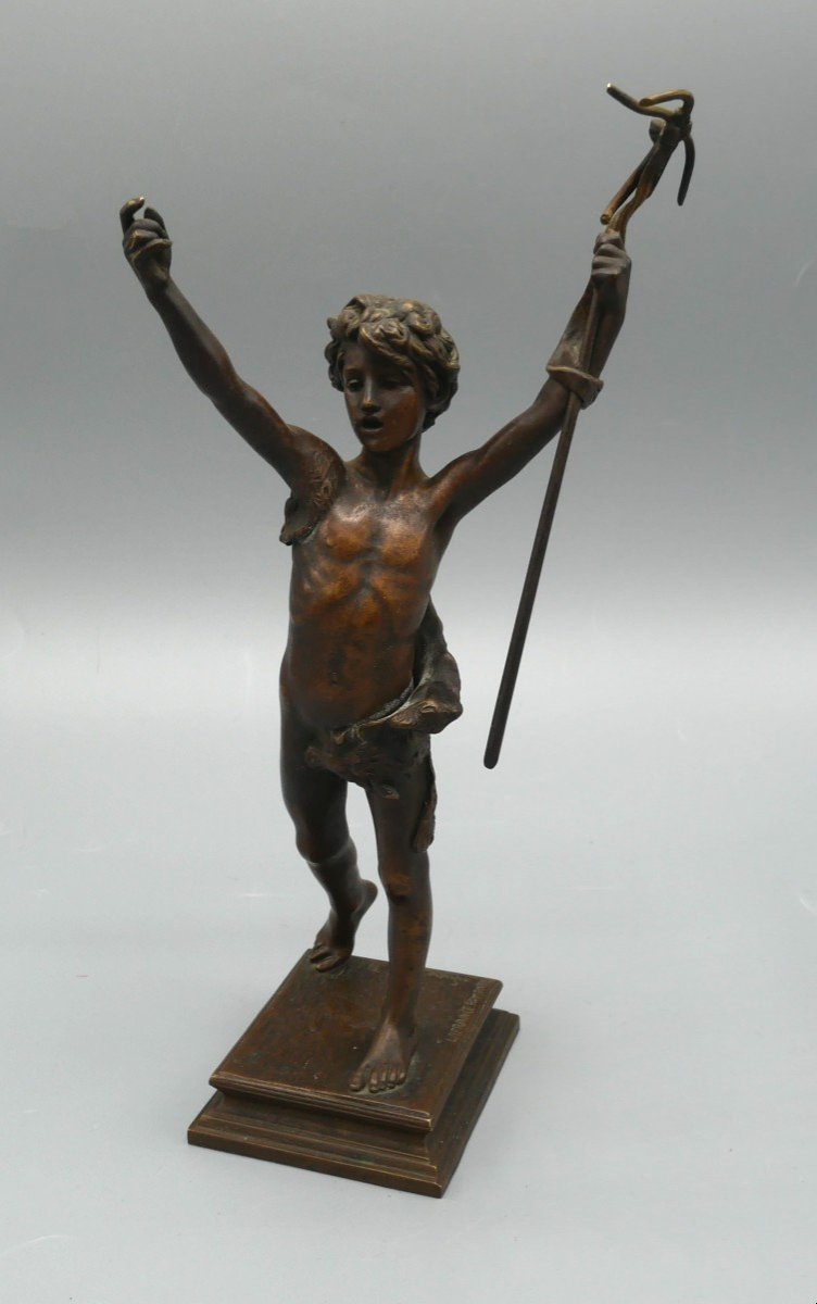 Jules Isidore Lafrance, Saint Jean-baptiste En Bronze, Statuette En Bronze, XIXème Siècle