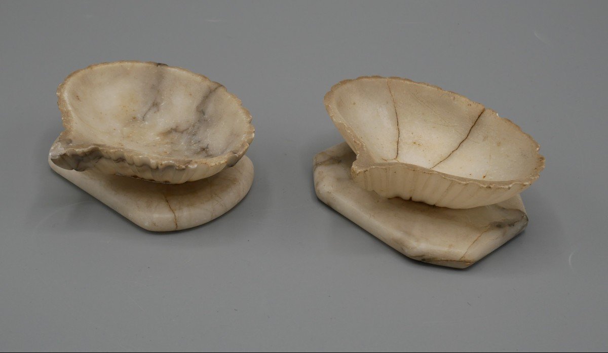 Pair Of Carved Stone Bowls, Shell Shape, Seashell, 19th Century-photo-2