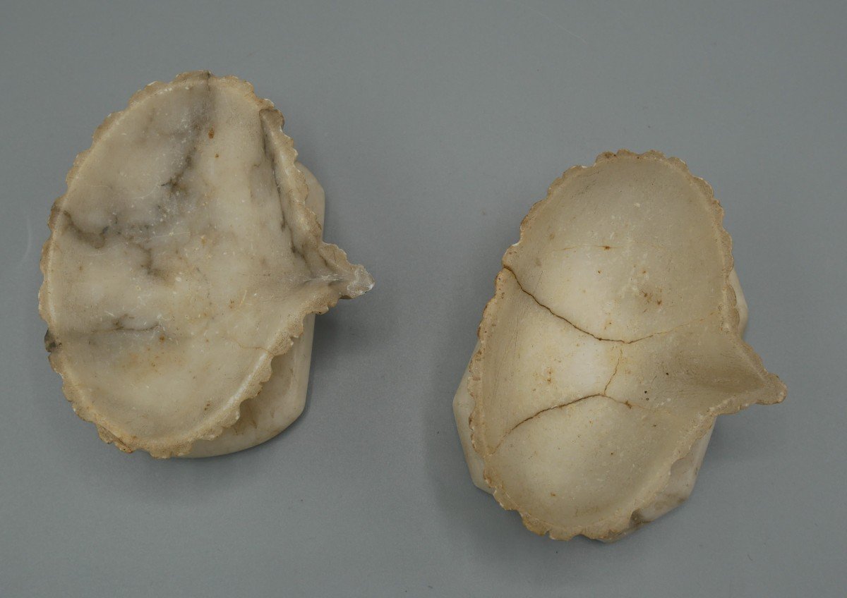 Pair Of Carved Stone Bowls, Shell Shape, Seashell, 19th Century-photo-3