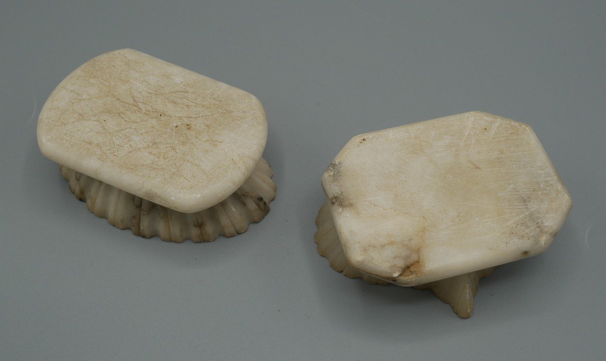 Paire De Coupelles En Pierre Sculptée, Forme De Coquille, Coquillage, XIXème-photo-4