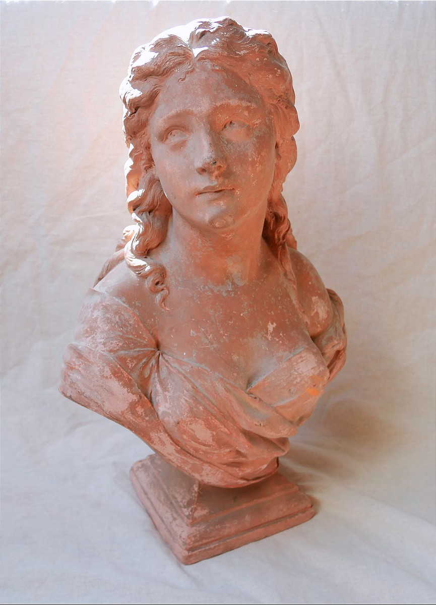 Eugène Tanchette, Buste De Femme En Terre Cuite, XIXème siècle