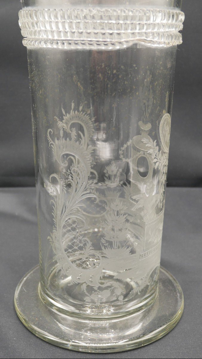 Pharmacy Pot, Bezel In Engraved Glass, Antique Decor, Empire, XIXth Century-photo-4