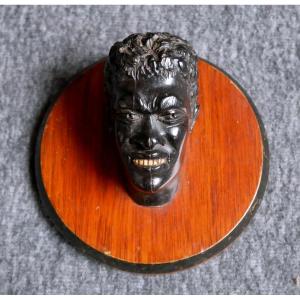 African Head In Carved Ebony, Sailor Work, XIXth Century