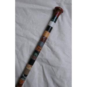 Marble Sectioned Cane, Cane With Knob, Marble, Hard Stones, Grand Tour, 19th Century