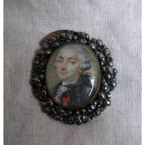 Portrait Miniature d'Un Homme De Qualité, Monture Argent, Médaillon, XVIIIème