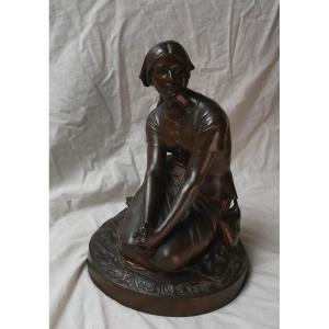 Henri Chapu, Joan Of Arc, Bronze Sculpture, Barbedienne Founder, 34cm, 19th Century