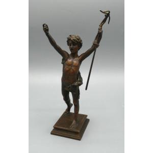 Jules Isidore Lafrance, Saint Jean-baptiste En Bronze, Statuette En Bronze, XIXème Siècle