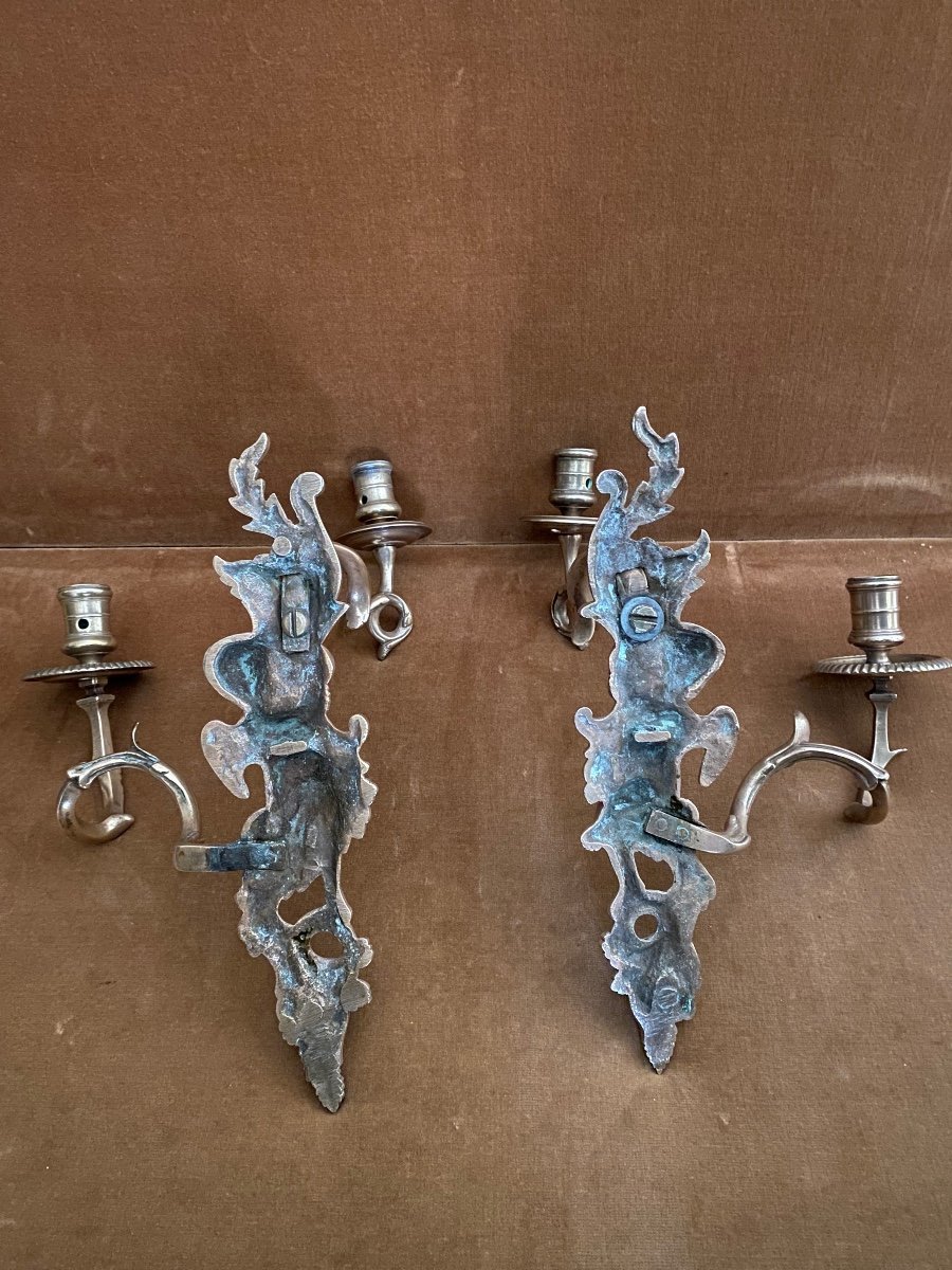 Pair Of Bronze Sconces With Cherubs, Regency Period-photo-2