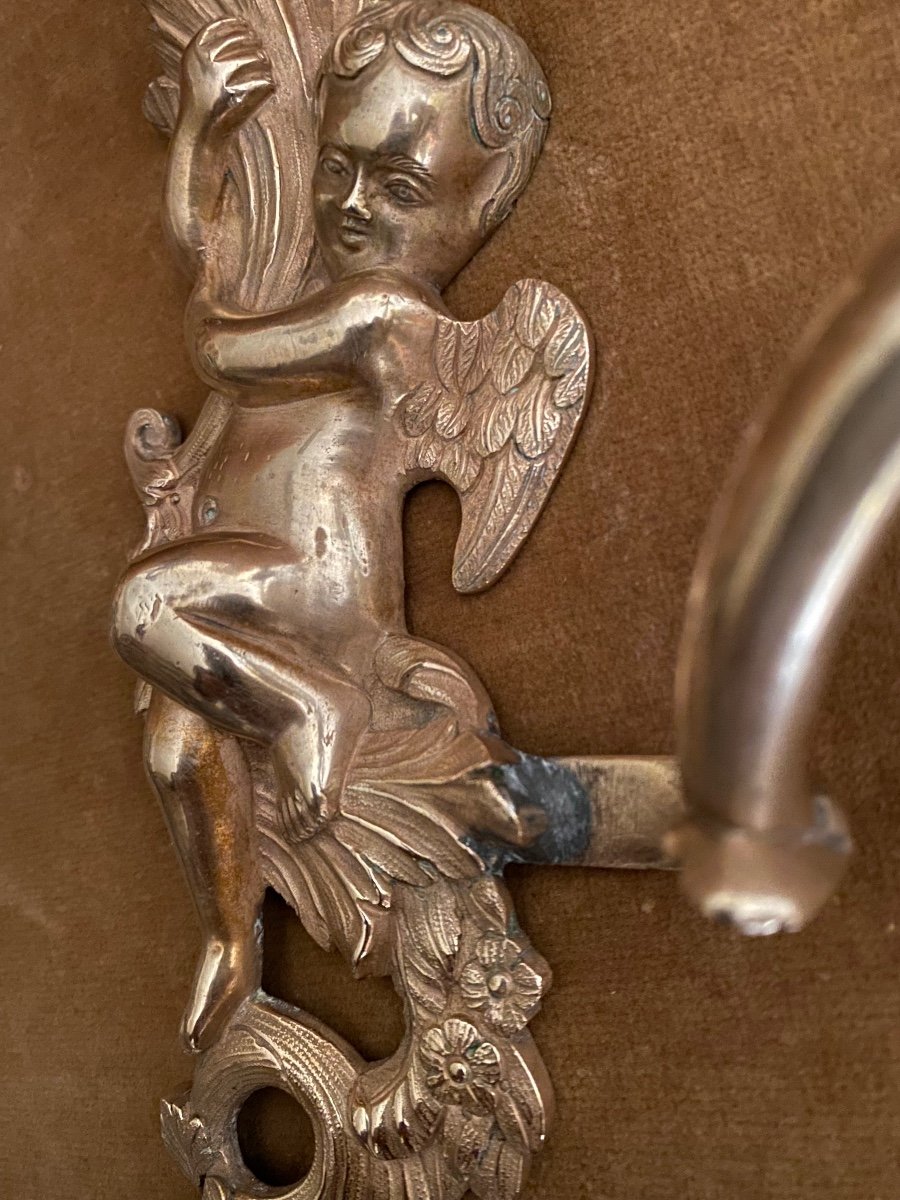 Pair Of Bronze Sconces With Cherubs, Regency Period-photo-3