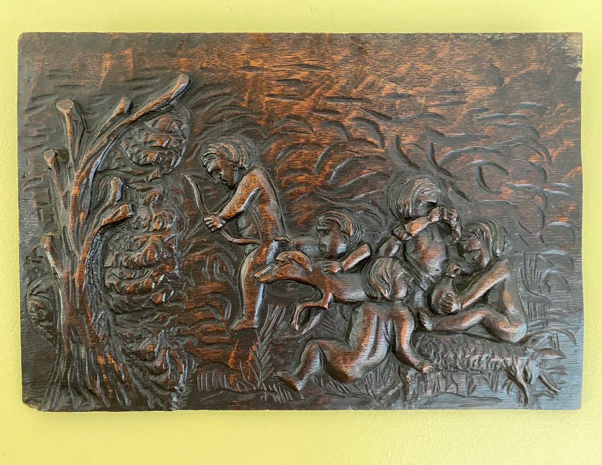 Two Panels In Bas Relief With Cherubs, Oak, Eighteenth Time-photo-2