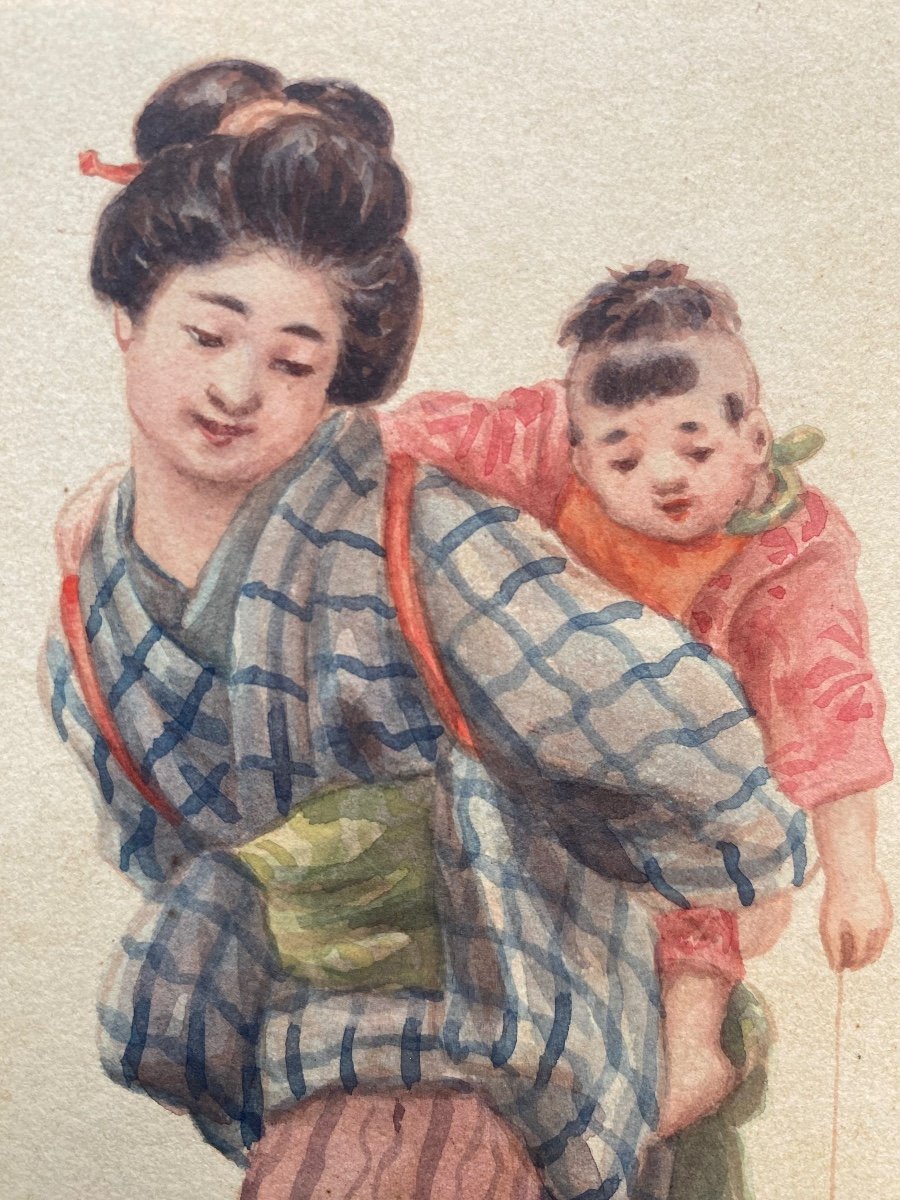 Japanese Watercolor By Ryuko Tsukaya, Period 1900/early 20th Century-photo-3