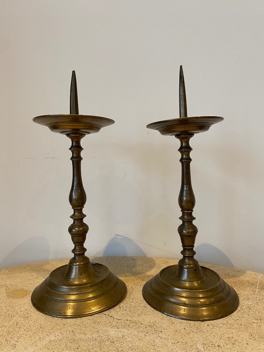 Pair Of Small Bronze Candlesticks, Louis XIV Period-photo-2