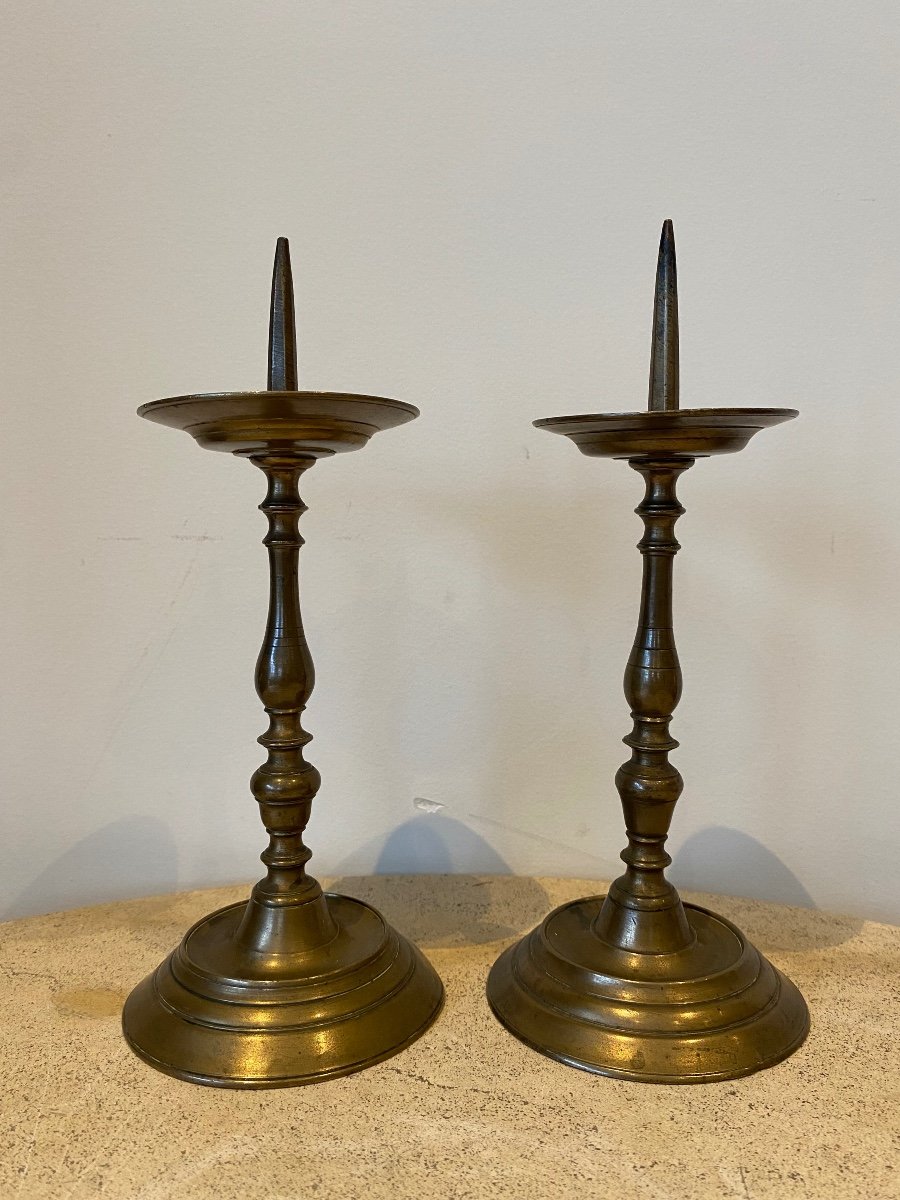 Pair Of Small Bronze Candlesticks, Louis XIV Period