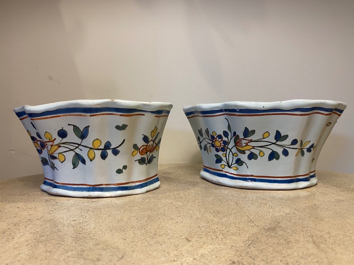 Pair Of Wall Flowergirls In Earthenware From Sinceny Or From Rouen, 18th Century-photo-3