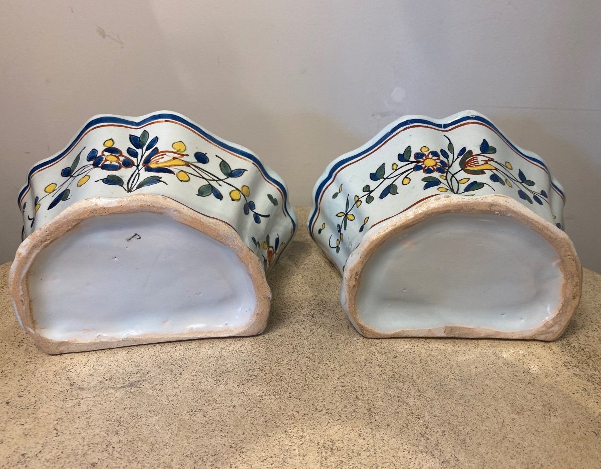 Pair Of Wall Flowergirls In Earthenware From Sinceny Or From Rouen, 18th Century-photo-7