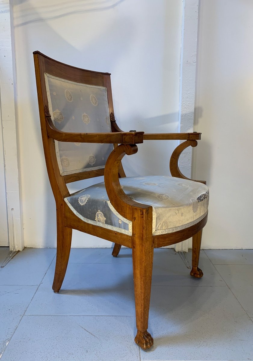 Officer's Armchair With Lion's Paws, Walnut, Empire/consulate Period-photo-3