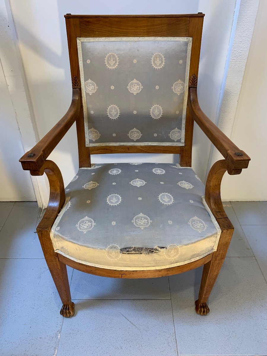 Officer's Armchair With Lion's Paws, Walnut, Empire/consulate Period-photo-5