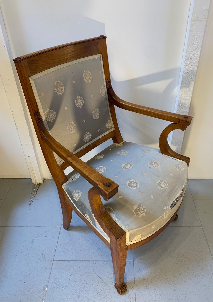 Officer's Armchair With Lion's Paws, Walnut, Empire/consulate Period-photo-6