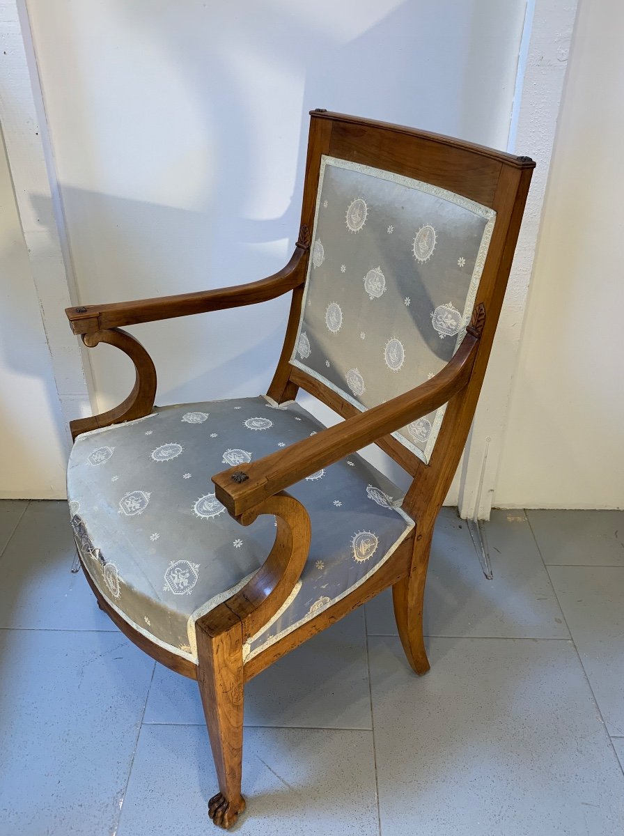 Officer's Armchair With Lion's Paws, Walnut, Empire/consulate Period-photo-7