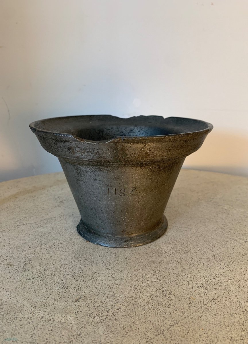 Apothecary Mortar In Bronze Dated From The Year 1782, Late 18th Century-photo-2