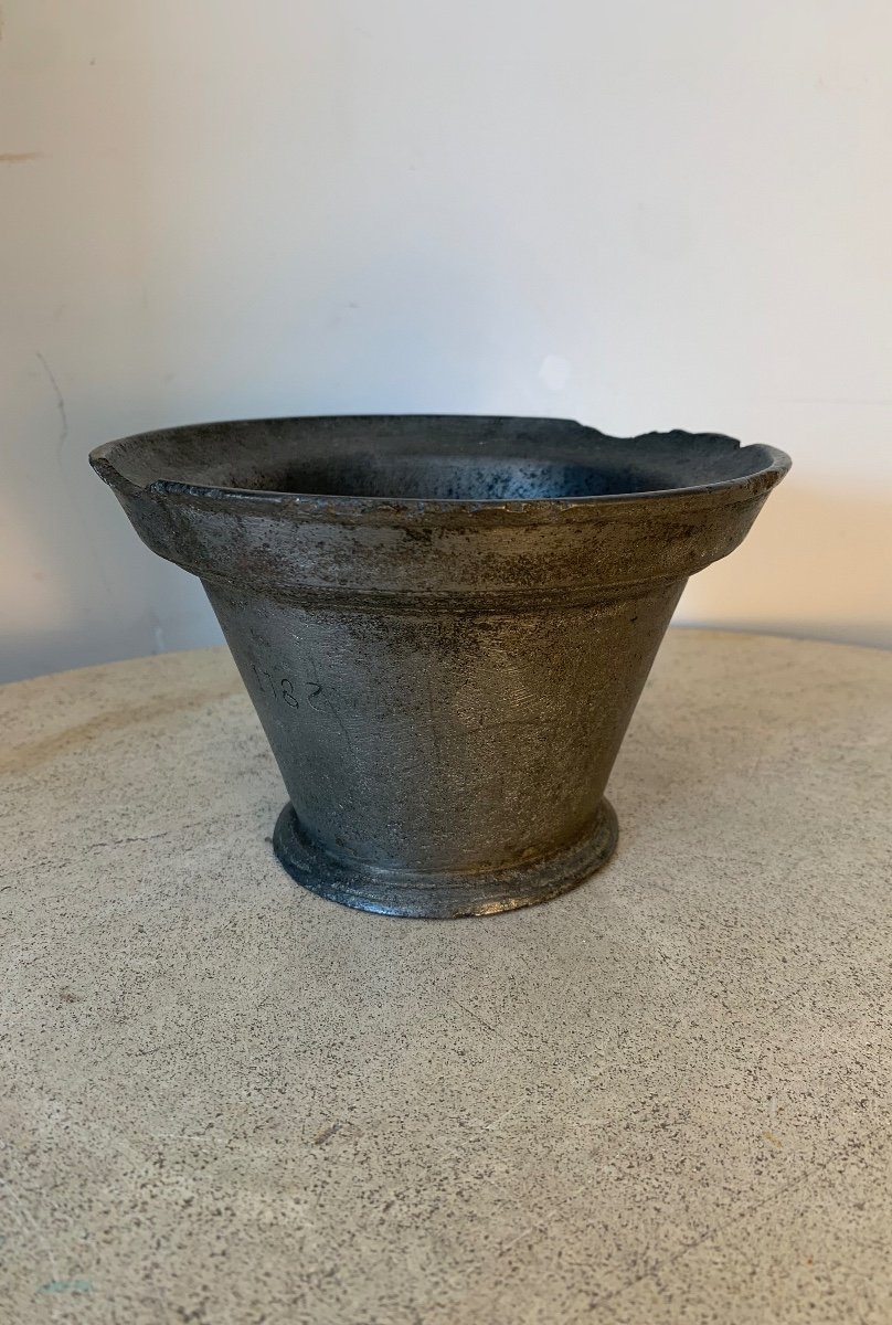 Apothecary Mortar In Bronze Dated From The Year 1782, Late 18th Century-photo-3