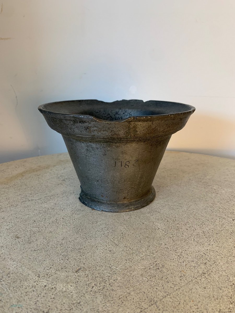 Apothecary Mortar In Bronze Dated From The Year 1782, Late 18th Century-photo-3