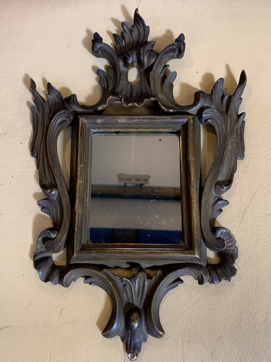 Petit Miroir Mural En Bois Sculpté De Style Baroque, Epoque Fin XIXe/Début XXème