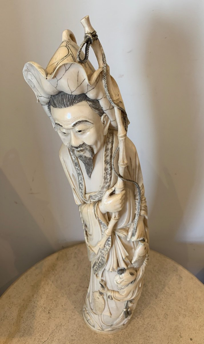 Grande Statue Pêcheur Et Enfant, Chine, Epoque Fin XIXeme/Début XXeme-photo-5