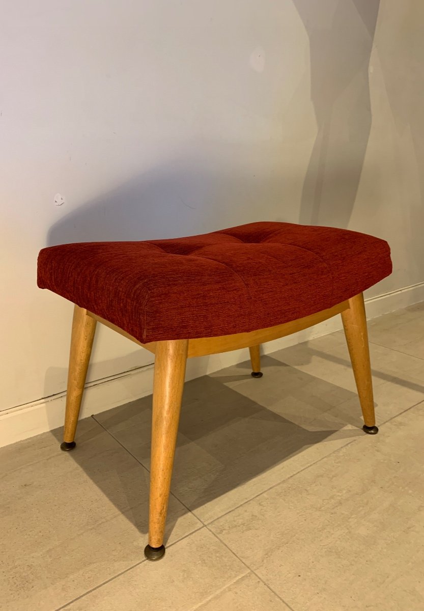 Curved Stool In Sycamore Wood And Fabrics, 1960s-photo-3