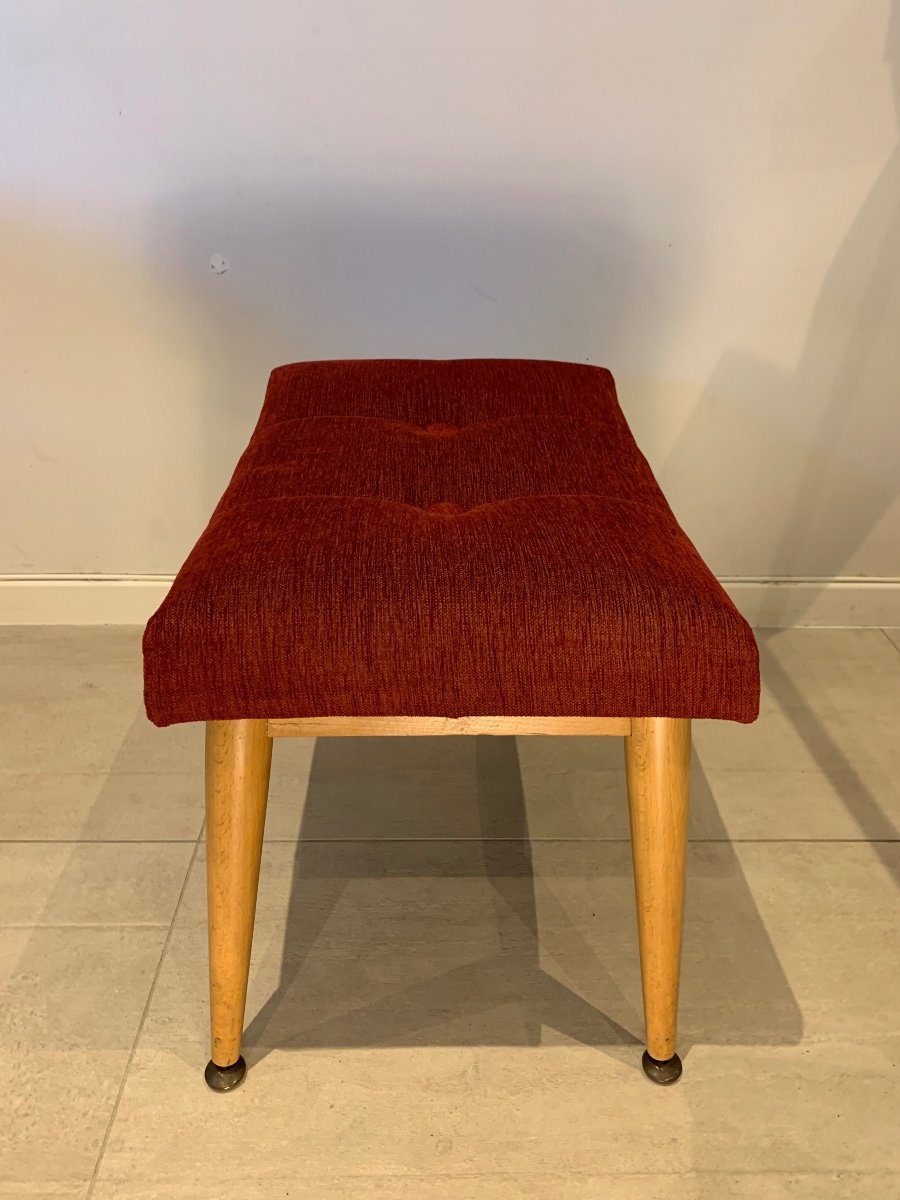 Curved Stool In Sycamore Wood And Fabrics, 1960s-photo-2