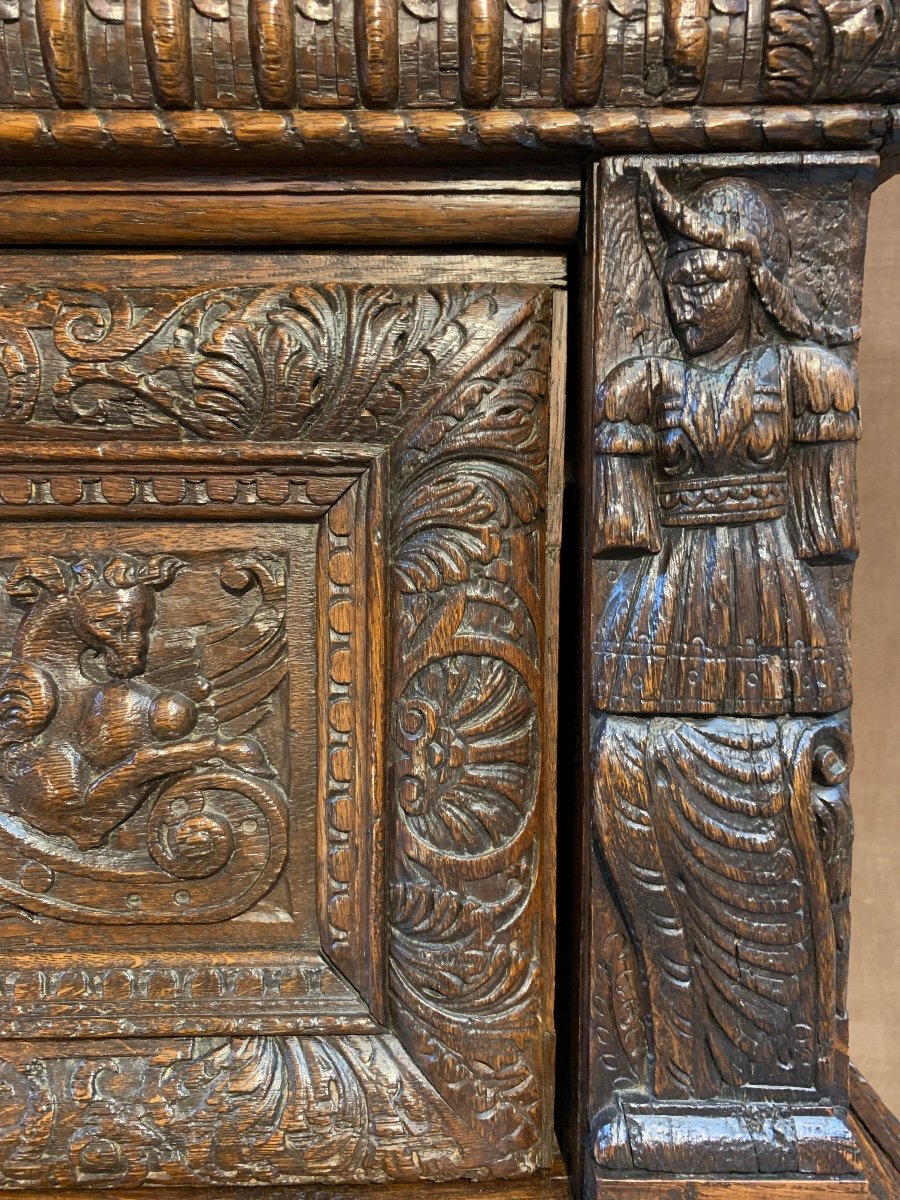 Norman Carved Oak Wedding Chest, Louis 13th Period-photo-6